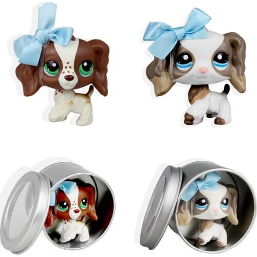 2pcs Pet Shop Cocker Spaniel Puppy Dog LPS #2254 #156 Blue Bowknot