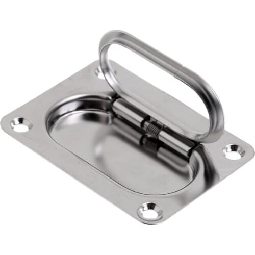 2 Pack Marine Stainless Steel Rectangular Flush Lifting Ring Pull Handle, Spring Loaded, 2.87x 2.13 inch