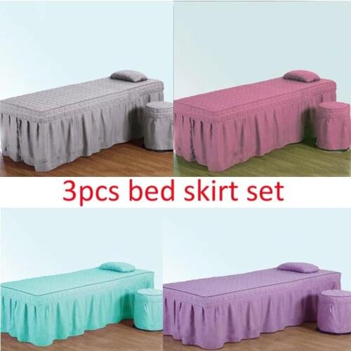 3pcs Beauty Salon Table Bed Sheet Skirt Set Skin-Friendly Massage Sheet Spa Bed Full Cover with Pillowcase, Stool Cover