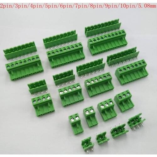 5.0mm 2pin-10pin Curved needle Terminal plug type 300V 10A 5.0mm pitch connector pcb screw terminal block
