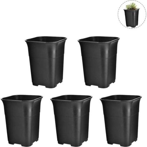5Pcs Black Square High Waist Mini Nursery Pot Planter Succulent Plant Pot Small Flower Planters, M