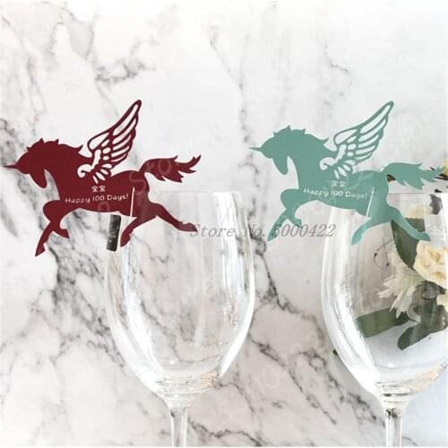 50pcs Unicorn Wine Name Cards Baby Shower Place Wine Glass Cup Paper Card Birthday 100 days Party Customizable Card Decorations