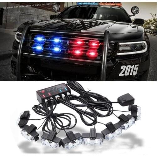 8pcs Supply Car Decorative Light Dragged Eight Strobe Lights Grille Super Bright Way Warning Light High-Power LED Lamp