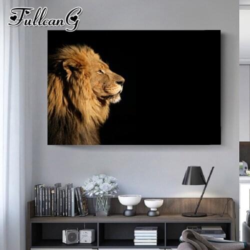 FULLCANG diy 5d diamond mosaic golden lion animal diamond painting full square round drill diamond embroidery sale decor FC2382