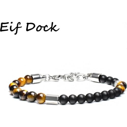 Stainless Steel Bracelet 6mm Natural Stone Lava Tiger Eye Black Onyx Matte Healing Beads Bangle Stretch Charm Yoga For Women Men