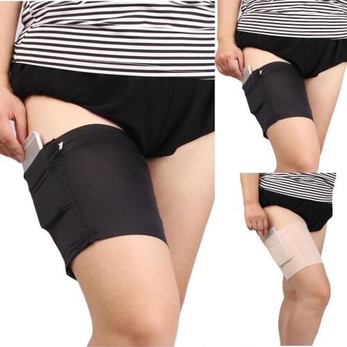 Ladies Anti-Slip Thigh Sock Strap With Mobile Phone Bag Pockets Sexy Black High Stretch Leg Warmth Invisible Thigh Strap Gifts