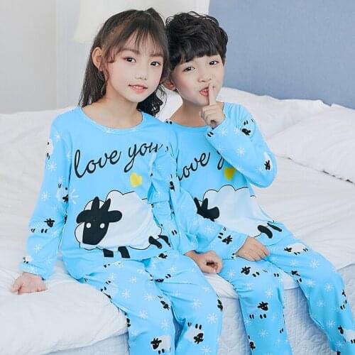 Blue Sheep Design Childrens Pajamas Boys Cotton Long -sleeved Spring Summer Girls Wear Home Clothes Set Kids Sleepwear Sets