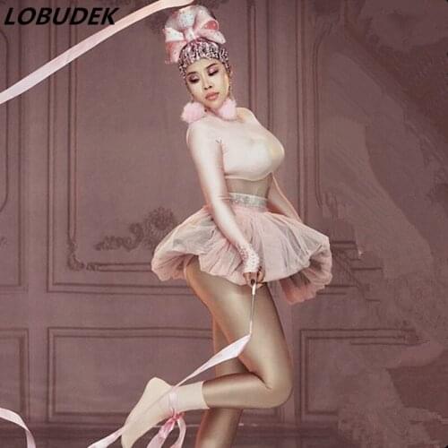 Elastic Pink Tight-fitting Mini Dress Bar Nightclub Dance Team Short Dress DJ Singer Nightclub Costume Female Dancer Stage Wear