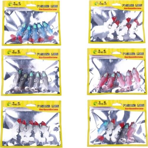 HENGJIA 5pcs 6cm/8g Rubber Plastic Fishing Lures Mixed Color Lead Head With Glow Hook Fishing Tackle