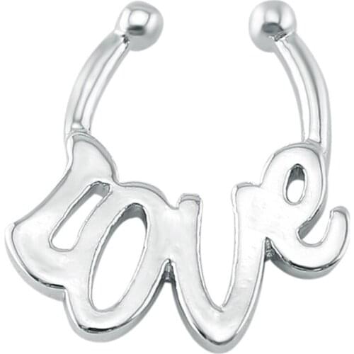 Romantic Letter LOVE Fake Septum Clicker Ring For Women Surgical Steel Circular Barbell Love Nose Hoop Ring Lovers Body Jewelry
