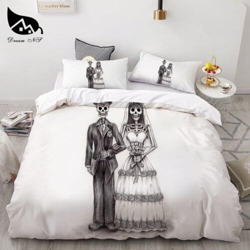 Dream NS Black White Skull Pattern Style 3PCS Bedding Set Queen Size Quilt Duvet Cover Sets Polyester Bedclothes New Beddings