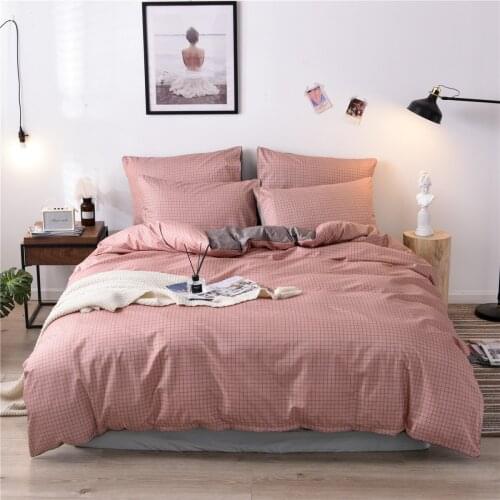 Aggcual simple grid bedding set luxury duvet pure color texture duvet cover set double bed home 100% Polyester pillowcase be52