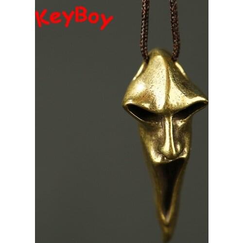 Brass Vintage Skull Wry Face keychain Pendant for Necklace Copper Funny Face Keyring Hanging Jewelry Grimace Charm DIY Accessory