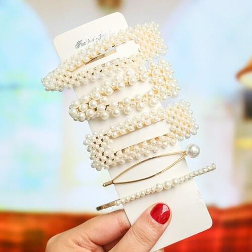 5Pcs/Set Fashion Metal Pearl Hairclips Decoration Women Hairpins Hair Barrettes Floral Girls Headwear Clamps Styling Accessories