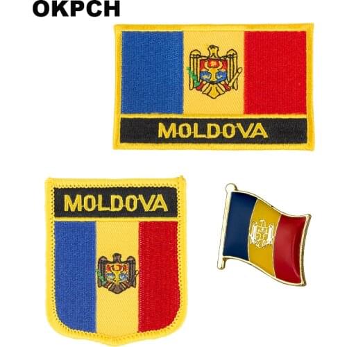 Moldova National Flag Embroidered Iron on Patches for Clothing Metal badges PT0130-3