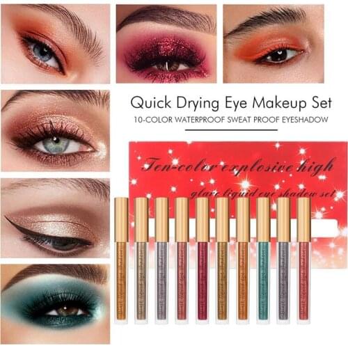 10 Colors Liquid Glitter Eyeshadow Set Metallic Shimmer Naked Smokey Eye Looks Waterproof Sparkling Eye Shadow Makeup Kits