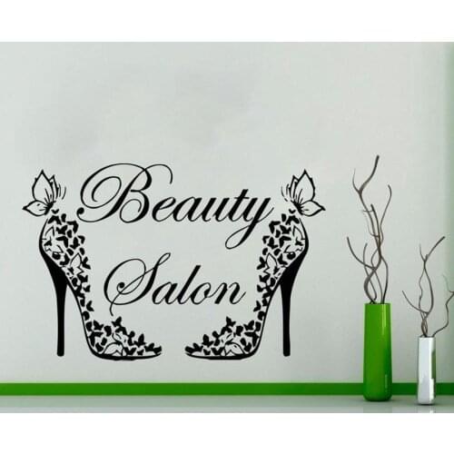Wall Decal Vinyl Window Sticker Beauty Salon Woman Hair Salon Art Decoration Hairstyle Design High Heels Butterfly Mural S1000