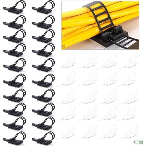 20Pc Fixed Management Mount Tie Nylon Multipurpose Wire Clamp Self-adhesive Clip