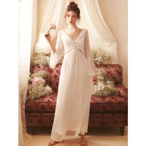Sleepwear Women Sleeping Dress Summer Lace Sleeve Nightgown Gentle Nightdress