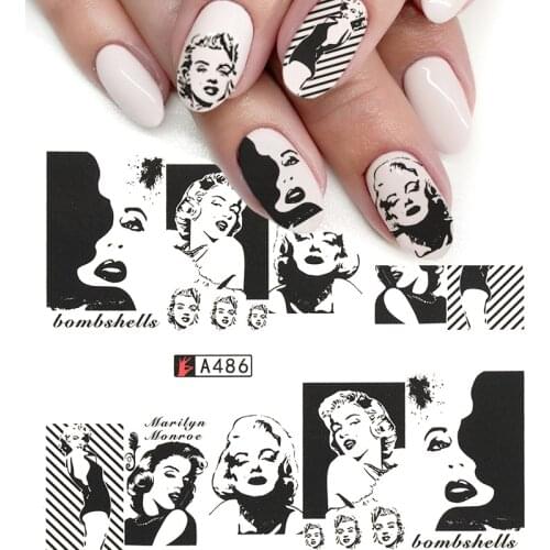 New Stickers for Nails Color black and white Mona Lisa pattern Nail Art Decorations winter Sticker Decal