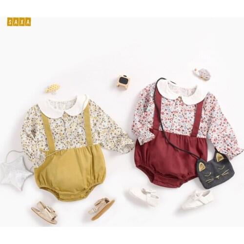Baby clothes long-sleeved winter clothes broken flowers newborn romper spring and autumn baby onesies straps baby Bodysuits