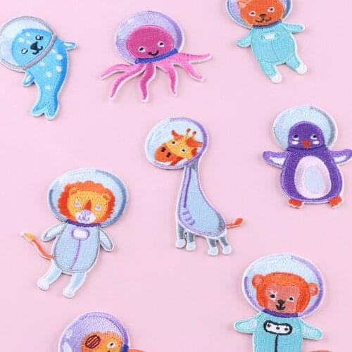 Space animal Octopus astronaut Patch Embroidered Patches for Clothing Parches Alien Stripes Badges Iron on Patches for Clothes