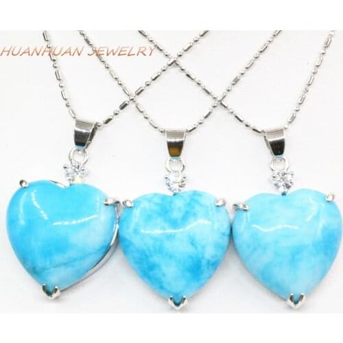 Charms Heart Shape Drop Stone Pendant For Women Natural Blue Jades Stainless Steel Chain Necklace Pendants 22x31mm Jewelry B3348