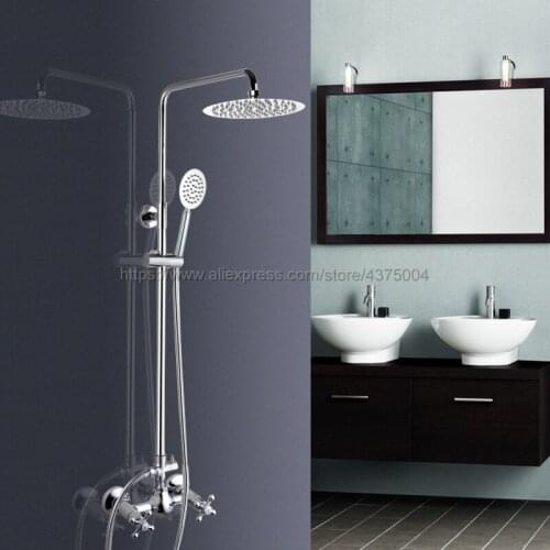 Polished Chrome Wall Mounted Shower Set Faucet Dual Handle with Hand Sprayer Bathroom Shower Mixers 8" Rainfall Ncy309