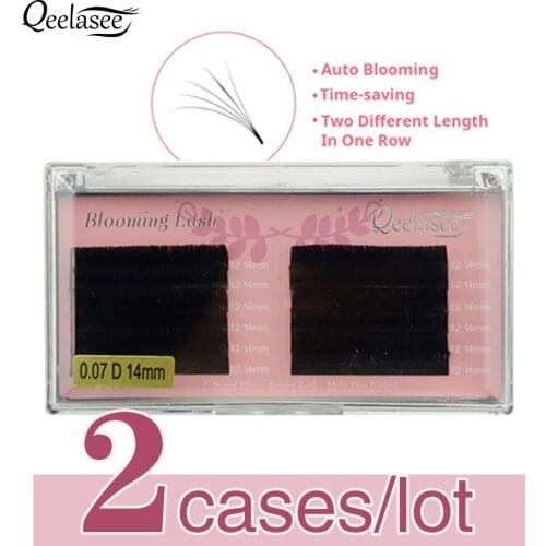 Qeelasee 2 Trays Easy Fanning Eyelash Extensions Blooming Automatic Flowering Lashes Faux Mink Volume Extensions Cils Auto Fan
