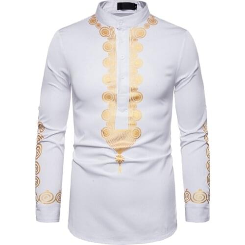 African Tribal Dashiki Print Dress Shirt Men Fad Brand White Men African Clothes Slim Fit Long Sleeve Shirt Male Chemise Homme