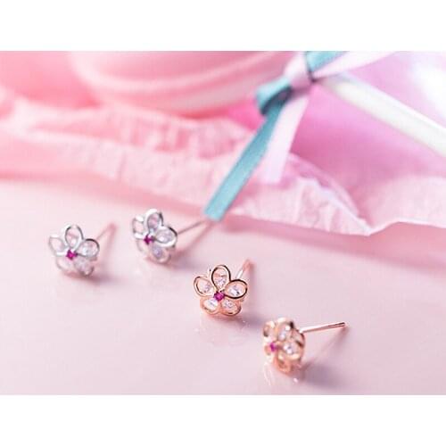 Ruifan Cute Flower White/Rose Gold 925 Sterling Silver Stud Earrings for Women Korean Fashion Summer Earring Jewelry YEA361