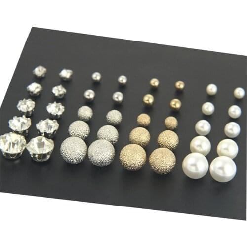 20 Pairs/set Stud Earrings Sets for Womens Round Ball Metal Pearl Crystal Earrings for Women Girl Jewelry Gifts