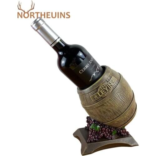 NORTHEUINS Resin Wine Barrel Cart Wine Rack Hand-painted Bottle Holder Creative Home Decoration Accessorie Creative Wedding Gift