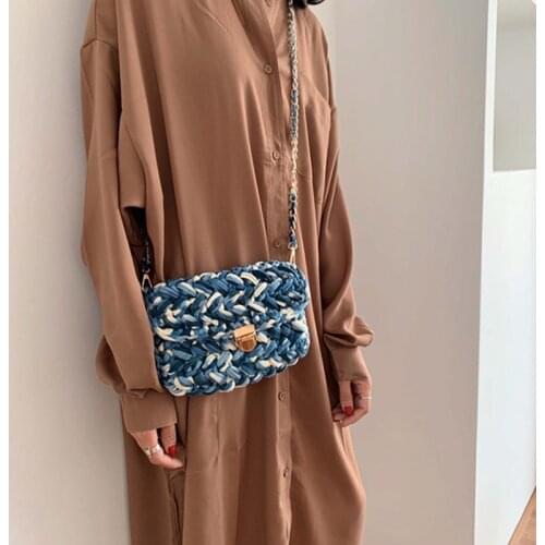 High Quailty Woven Knitting Strip Handbag Women Flaps Messenger Bag Fashion Multi Color Cotton Woven Womens Shoulder Bag