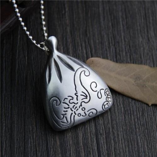 C&R Real 999 Sterling Silver pendant Necklace Retro Ethnic Style Blessed Bag Thai Silver pendants Fine Jewelry