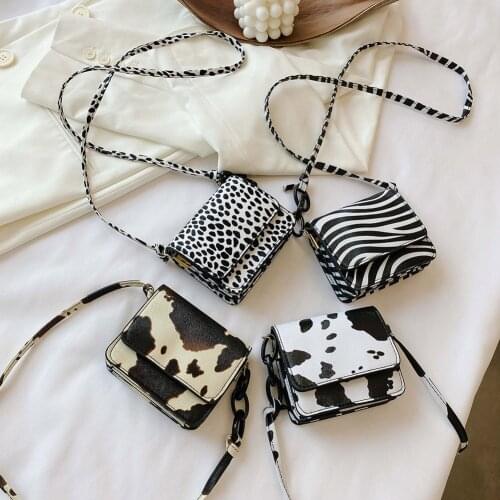 New Fashion Animal Pattern Mini Women Shoulder Bag Acrylic Chain Casual Wild Travel Handbags Female PU Leather Crossbody Satchel