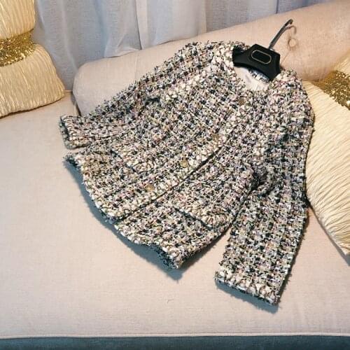 S New famous woman temperament self cultivation small fragrance tweed short suit jacket long sleeve autumn jacket