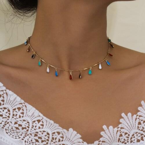 AENSOA Bohemian Colorful Beaded Necklace for Women Vintage Charms Tassel Clavicle Chain Choker Handmade Beads Jewelry Collares