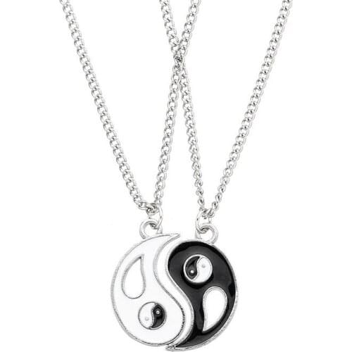 1Pair Couple Necklaces Chinese Tai Chi Bagua Charm Stitching Pendant Necklace Jewelry Brother Friend Lovers Chain Gift