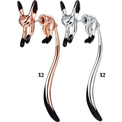 1 Pair Drop Earrings Cute Little Fox Copper Enamel Tarnish Resistant for Women Animal Fashion Jewelry Gifts for Girls Friends