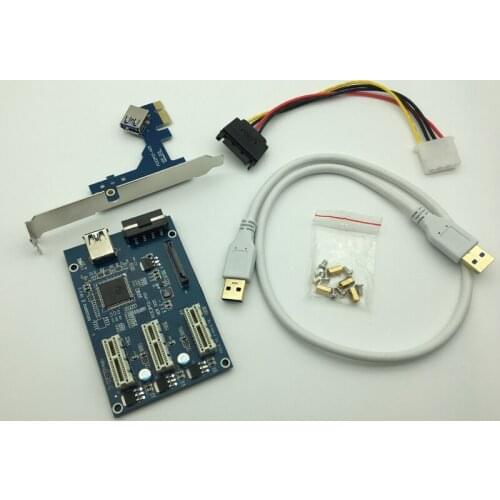 10set/lot PCI E 1 to 4 2 PCI-E PCI Express 1X 1 to 3 Port 1X Switch Multiplier HUB Riser Card External Internal + USB 3.0 Cable
