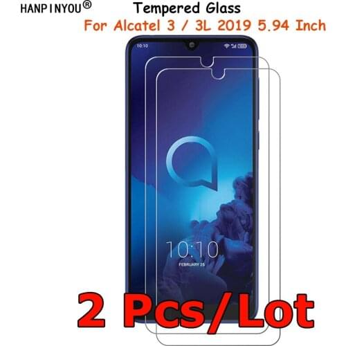 2 Pcs/Lot For Alcatel 3 / 3L (2019) 5.94" Tempered Glass Screen Protector Ultra Thin Explosion-proof Protective Film + Clean Kit
