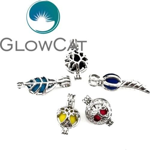 22142 Plant Leaves Life Tree Pearl Cage Essential Oil Diffuser Beads Cage Locket Pendant for Akoya Oyster