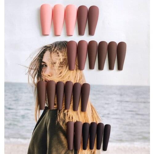 24pcs Nails Patch Glue Type Matte Frosted Texture Long Paragraph Fashion Removable Manicure False Nails Patch DL