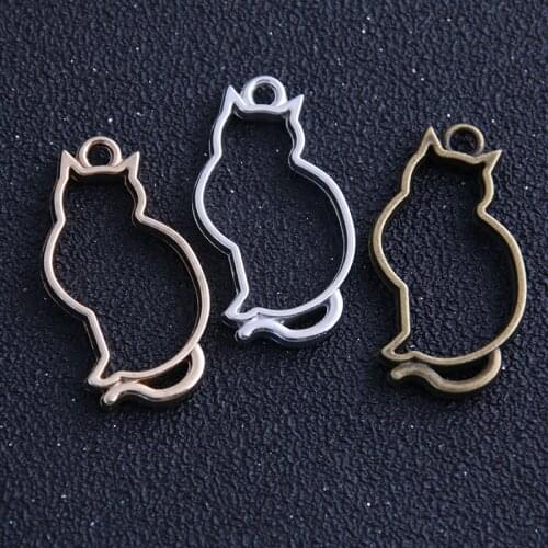 6pcs 19*36mm Three Color Alloy Jewelry Accessories Cat Charm Hollow Glue Blank Pendant Tray Bezel
