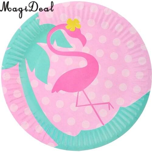 8pcs Flamingo Round Disposable Paper Plates Birthday Party Tableware DIY