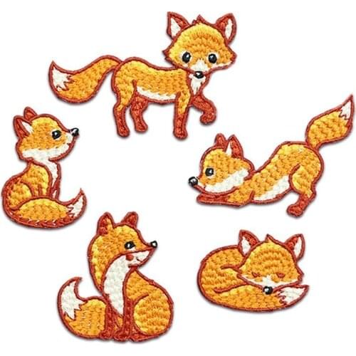 Cartoon Animal Red Fox Embroidery Applique Iron On Patches Fabric Stickers Badges For Clothes T Shirt Kids Children Diy Sewing