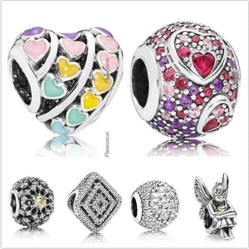 Authentic 925 Sterling Silver Pave Enchanted With Clear Crystal Charm Beads Fit Pandora Bracelet & Necklace Jewelry