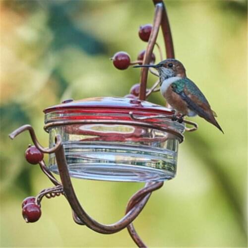 White Metal Hummingbird Feeder Red Berries Decor Hanging Metal Detachable Pet Bird Water Drinker For Parrot Disc With Branch