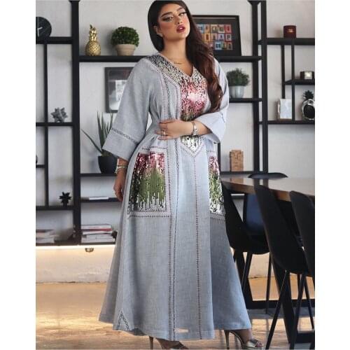 Middle East Jalabiya Dubai Beads Sequins Embroidered Robe Zhai Festival Muslim Womens Wear Pakistani Dress